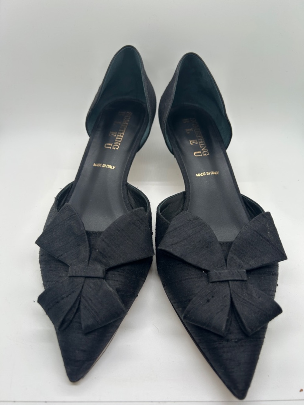 Something Bleu Black Pointed Toe Bow D'Orsay Kitten Heels Shoes **Size 9** 🥀🥀 - Picture 3 of 8